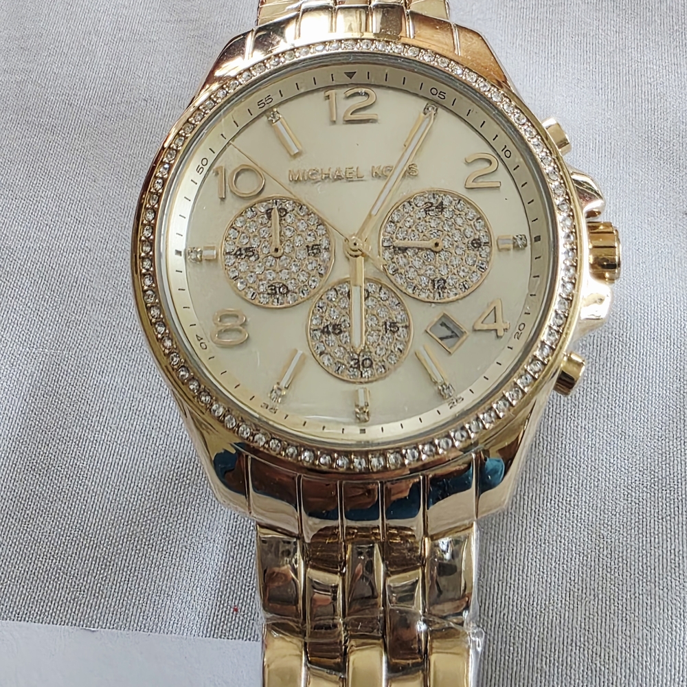 Michael Kors Oversized Pilot Pavé Gold-Tone Watch